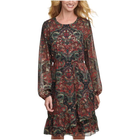 Tommy Hilfiger Women Paisley Print Long Sleeve Dress Keyhole Back Lined Size 18 - Picture 12 of 13